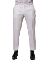 Dolce & Gabbana White Polyester Tapered Formal Trouser Pants